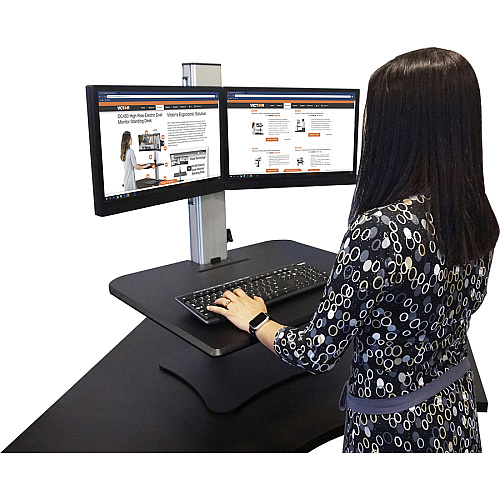 Victor DC350 Dual Monitor Sit-Stand Desk Converter Up to 24" Screen Support - 25 lb Load Capacity - 20" Height x 28" Width x 23" Depth - Desktop, Tabletop - High Pressure Laminate (HPL) - Wood, Steel, Aluminum - Black, Aluminum (DC350A)