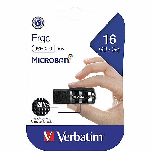 Verbatim 16GB Ergo USB Flash Drive - Black 16 GB - USB 2.0 - Black - Lifetime Warranty - 1 Each (70875)