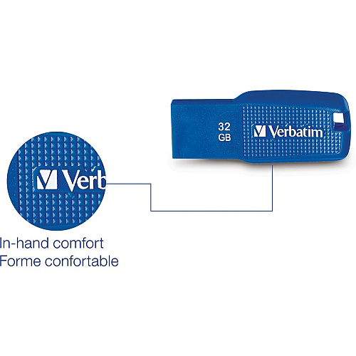 Verbatim 32GB Ergo USB 3.0 Flash Drive - Blue 32 GB - USB 3.0 - Blue - Lifetime Warranty - 1 Each (70878)