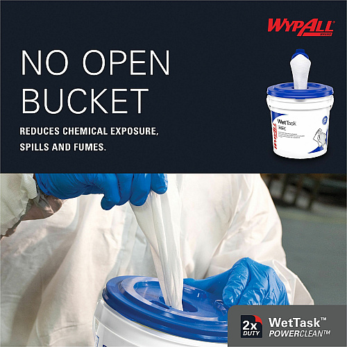 Wypall PowerClean WetTask Wipers for Disinfectants, Sanitizers & Solvents 12" Width x 6" Length - 140 Sheets/Roll - White - Hydroknit - 1 Rolls Per Bucket - 6 / Carton (06211)