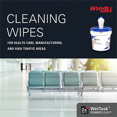 Wypall PowerClean WetTask Wipers for Disinfectants, Sanitizers & Solvents 12" Width x 6" Length - 140 Sheets/Roll - White - Hydroknit - 1 Rolls Per Bucket - 6 / Carton (06211)