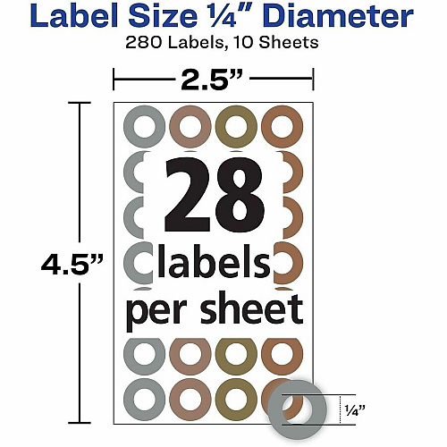 Avery&reg; Reinforcement Stickers, 1/4" , Metallic, 280 Total (5745) 0.3" Diameter - Round - Assorted Metallic - Paper - 280/Pack - 1 Carton (05745)