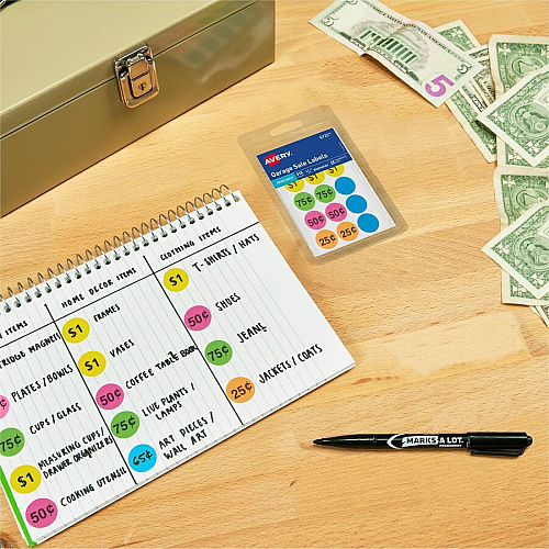 Avery&reg; Garage Sale Labels on Small Sheets 3/4" Diameter - Removable Adhesive - Round - Matte - Neon Blue, Neon Green, Neon Orange, Neon Pink, Neon Yellow, Assorted - Paper - 15 / Sheet - 21 Total Sheets - 11340 Total Label(s) - 315/Pack - 1 Ca (06725)