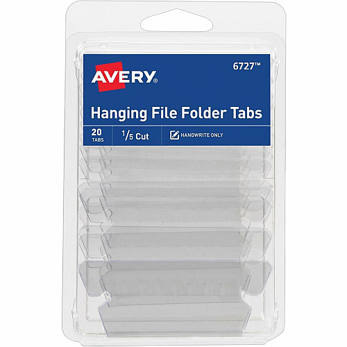 Avery&reg; Hanging File Folder Tabs, 1/5 Cut, 20 Total 720 Tab(s) - 1/5 - 9" Tab Height x 2" Tab Width - Matte Clear Film Tab(s) - 20/Pack - 1 Carton (06727)