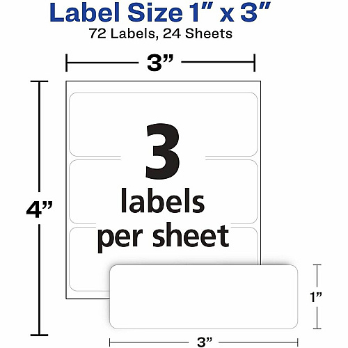 Avery&reg; Removable Multi-Use ID Labels on Small Sheets - Handwrite Only 1" Height x 3" Width - Removable Adhesive - Rectangle - White - Paper - 3 / Sheet - 24 Total Sheets - 2592 Total Label(s) - 72/Pack - 1 Carton (06728)