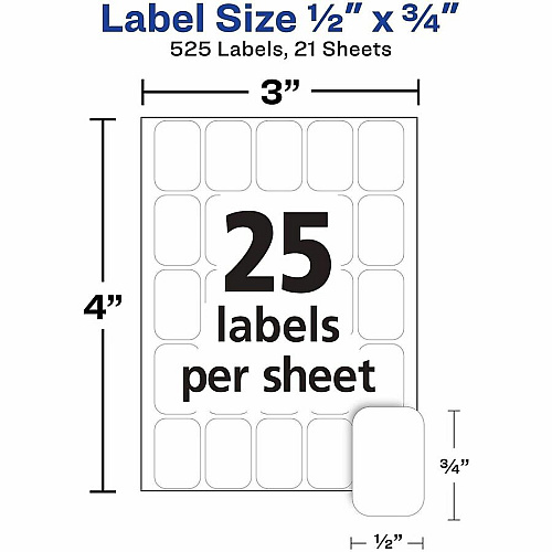 Avery&reg; White Multi-Use Labels 1/2" Widthss x 3/4" Length - Removable Adhesive - Rectangle - White - Paper - 25 / Sheet - 756 Total Sheets - 18900 Total Label(s) - 525/Pack - 1 Carton (06737)