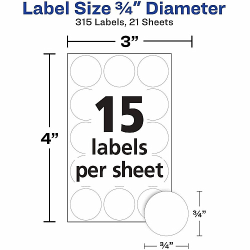 Avery&reg; Removable Multi-Use ID Labels on Small Sheets - Handwrite Only 3/4" Diameter - Removable Adhesive - Round - White - Paper - 15 / Sheet - 21 Total Sheets - 11340 Total Label(s) - 315/Pack - 1 Carton (06738)