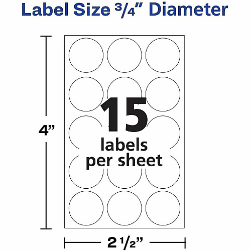 Avery&reg; Removable Multi-Use ID Labels on Small Sheets - Handwrite Only 3/4" Diameter - Removable Adhesive - Round - White - Paper - 15 / Sheet - 21 Total Sheets - 11340 Total Label(s) - 315/Pack - 1 Carton (06738)