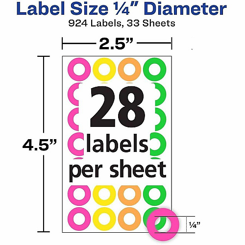 Avery&reg; Reinforcement Stickers, 1/4" , Neon, 924 Total (6750) 0.3" Diameter - 3 x Holes - Round - Assorted - Paper - 924/Pack - 1 Carton (06750)