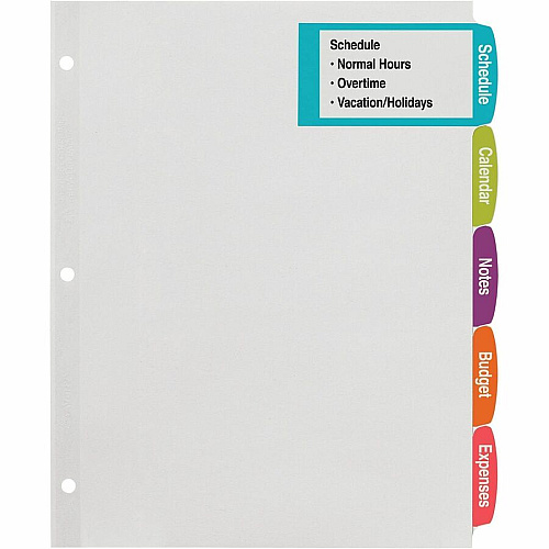 Avery&reg; Big Tab Printable White Label Dividers 5 x Divider(s) - 5 - 5 Tab(s)/Set - 8.5" Divider Width x 11" Divider Length - 3 Hole Punched - White Paper Divider - White Paper Tab(s) - 0% - Hole-punched, Printable, Customizable - 36 / Carton (14436)