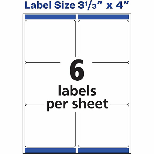 Avery&reg; Shipping Labels, Sure Feed, 3-1/3" x 4" , 60 White Labels 3 21/64" Widthss x 4" Length - Permanent Adhesive - Rectangle - Inkjet, Laser - Matte - White - Paper - 6 / Sheet - 10 Total Sheets - 60 Total Label(s) - 60/Pack - 1 Carton (15264)