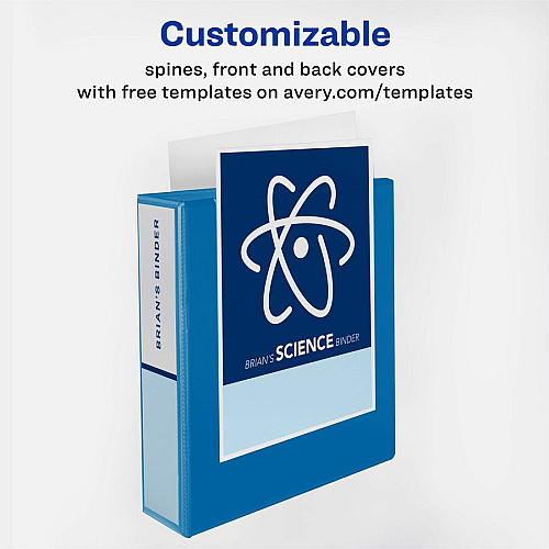 Avery&reg; Durable View 3 Ring Binder, 1.5" Slant Rings, 1 Blue Binder 1 1/2" Binder Capacity - Letter - 8 1/2" x 11" Sheet Size - 375 Sheet Capacity - 375 Ring - Fastener: Slant Ring - Pocket: 2, Internal - Polypropylene - Pool Blue - Adhesive, D (17834)