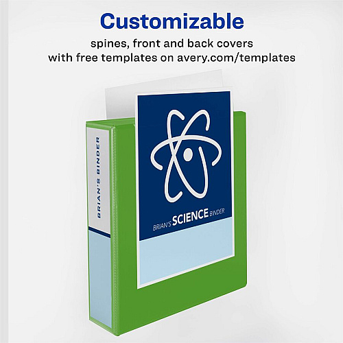 Avery&reg; Durable View 3 Ring Binder, 2" Slant Rings, 1 Chartreuse Binder 2" Binder Capacity - Letter - 8 1/2" x 11" Sheet Size - 530 Sheet Capacity - 530 Ring - Fastener: Slant Ring - Pocket: 2 - Polypropylene - Adhesive, Durable, Flexible, Pock (17838)