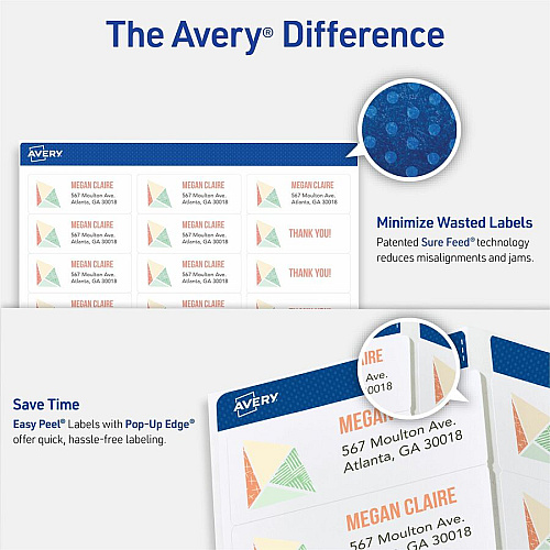 Avery&reg; Easy Peal Sure Feed Address Labels 1" Widthss x 2 5/8" Length - Permanent Adhesive - Rectangle - Inkjet, Laser - Matte White - Matte - Paper - 30 / Sheet - 30 Total Sheets - 750 Total Label(s) - 750/Pack - 5 / Carton (18260)