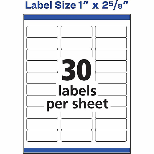 Avery&reg; Easy Peal Sure Feed Address Labels 1" Widthss x 2 5/8" Length - Permanent Adhesive - Rectangle - Inkjet, Laser - Matte White - Matte - Paper - 30 / Sheet - 30 Total Sheets - 750 Total Label(s) - 750/Pack - 5 / Carton (18260)