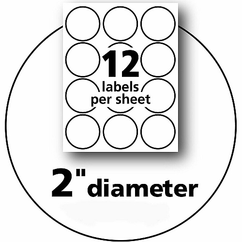 Avery&reg; Printable Round Labels , 2" , Glossy White, 60 Labels x 2" Diameter - Permanent Adhesive - Round - Laser, Inkjet - Glossy - White - Paper - 12 / Sheet - 5 Total Sheets - 60 Total Label(s) - For Label Printer - 1 Carton (22817)