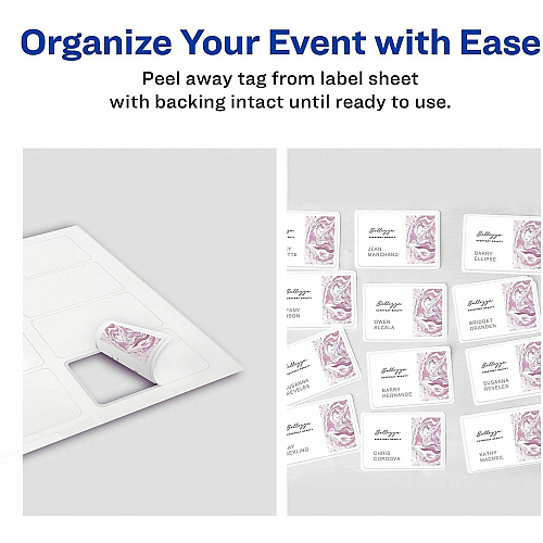 Avery&reg; Flexible Name Badges, 2-1/3" x 3-3/8" , Matte, 80ct x 2 21/64" Width x 3 3/8" Length - Removable Adhesive - Rectangle - Inkjet, Laser - Matte - White - Film - 8 / Sheet - 10 Total Sheets - 80 Total Label(s) - For Label Printer - 1 Carto (25395)