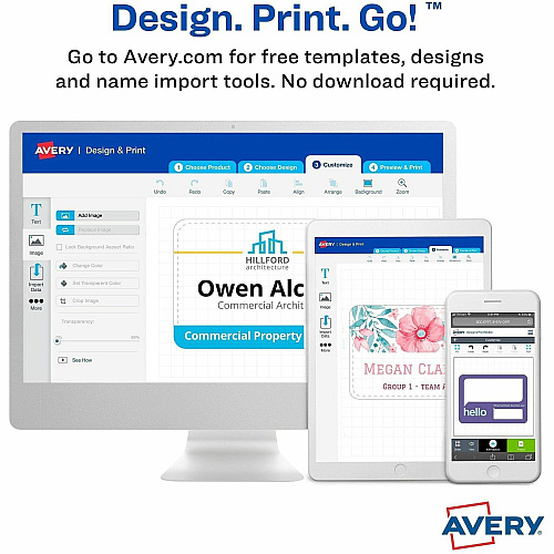 Avery&reg; Flexible Name Badges, 2-1/3" x 3-3/8" , Matte, 80ct x 2 21/64" Width x 3 3/8" Length - Removable Adhesive - Rectangle - Inkjet, Laser - Matte - White - Film - 8 / Sheet - 10 Total Sheets - 80 Total Label(s) - For Label Printer - 1 Carto (25395)