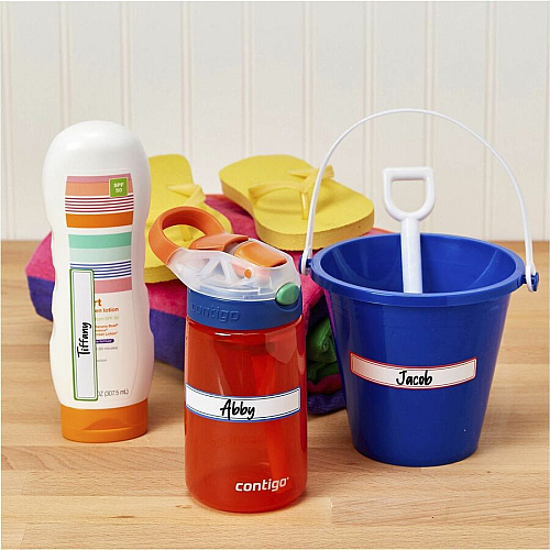 Avery&reg; Kids Gear Durable Labels 5/8" Height x 5/8" Width x 3 1/2" Length - Permanent Adhesive - Rectangle - Inkjet, Laser - Matte - Matte - Blue, Green, Red Border - Film - 7 / Sheet - 7 Total Sheets - 35 Total Label(s) - 1 Carton (41440)