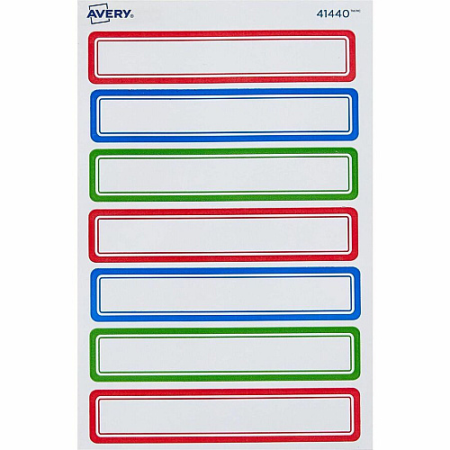 Avery&reg; Kids Gear Durable Labels 5/8" Height x 5/8" Width x 3 1/2" Length - Permanent Adhesive - Rectangle - Inkjet, Laser - Matte - Matte - Blue, Green, Red Border - Film - 7 / Sheet - 7 Total Sheets - 35 Total Label(s) - 1 Carton (41440)