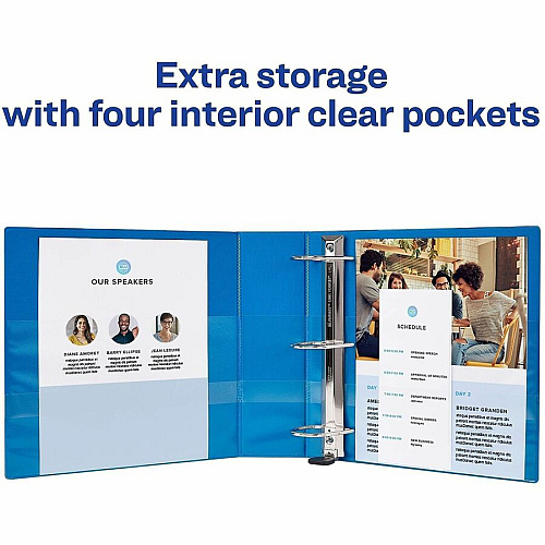 Avery&reg; DuraHinge Ring Binder 1" Binder Capacity - Letter - 8 1/2" x 11" Sheet Size - 250 Sheet Capacity - 250 Ring - Fastener: Slant Ring - Pocket: 4, Internal - Polypropylene - Pacific Blue - Adhesive, Archival-safe, Durable Hinge, Heavy Duty (79720)