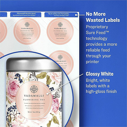Avery&reg; Variety Pack Labels, Sure Feed, Assorted Shapes, 126 Labels Permanent Adhesive - Round, Oval, Square - Laser, Inkjet - Matte - White - Paper - 14 / Sheet - 9 Total Sheets - 126 Total Label(s) - For Label Printer - 1 Carton (80510)