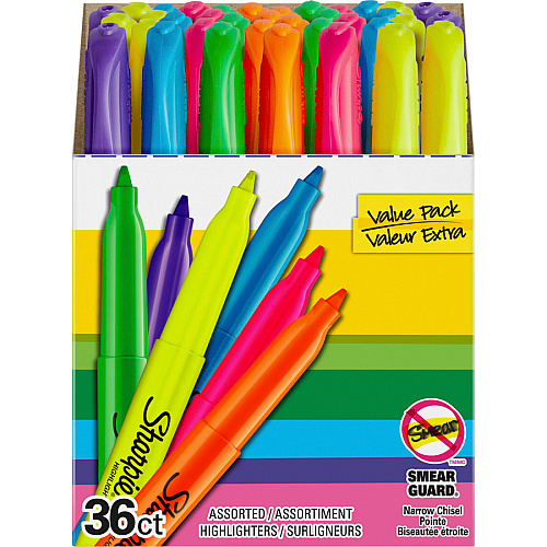 Sharpie 36-Count Pocket Highlighters Narrow Marker Point - Assorted Ink - 36 / Box (2133497)
