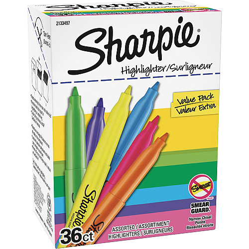 Sharpie 36-Count Pocket Highlighters Narrow Marker Point - Assorted Ink - 36 / Box (2133497)