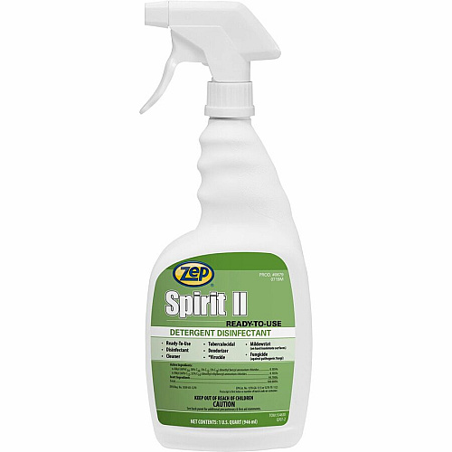 Zep Spirit II Detergent Disinfectant Ready-To-Use - 32 fl oz (1 quart) - Citrus Scent - Deodorant - Clear - 12 / Carton (67909)