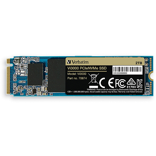 Verbatim Vi3000 2 TB Solid State Drive - M.2 2280 Internal - PCI Express NVMe (PCI Express NVMe 3.0 x4) Notebook, Desktop PC Device Supported - 1200 TB TBW - 3000 MB/s Maximum Read Transfer Rate - 5 Year Warranty - 1 Each (70874)
