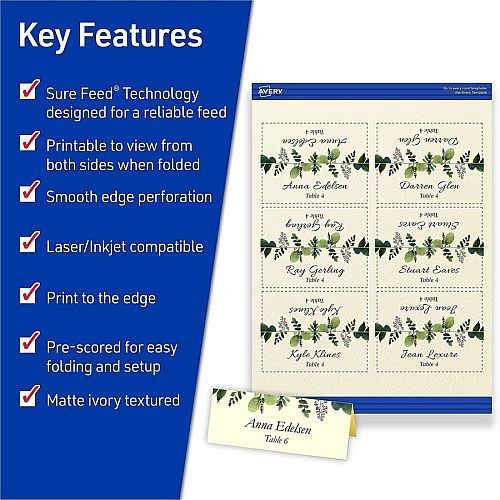 Avery&reg; Ivory Matte 2-sided Place Cards 3.8" - 1 Carton - Ivory (05012)