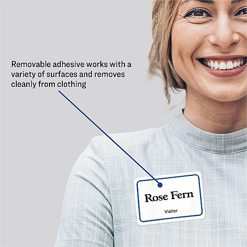Avery&reg; Flexible Name Badge Labels 2 1/3" Height x 3 3/8" Width - Removable Adhesive - Rectangle - Laser, Inkjet - Matte - White - Blue Border - Film - 2 / Sheet - 20 Total Sheets - 720 Total Label(s) - 40/Pack - 18 / Carton (05151)