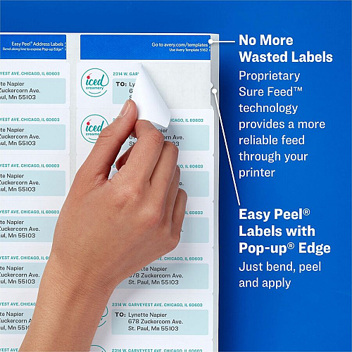 Avery&reg; Easy Peel Address Label 2 5/8" Height x 1" Width - Permanent Adhesive - Rectangle - Laser, Inkjet - Clear - Film - 30 / Sheet - 35 Total Sheets - 1050 Total Label(s) - 5 / Carton (06585)