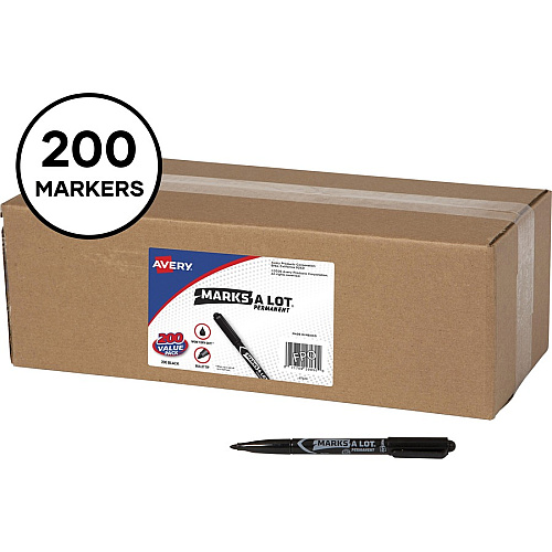 Avery&reg; Marks-A-Lot Value Pack Pen-Style Permanent Markers Bullet Marker Point - Black Ink - 200 / Carton (29850)