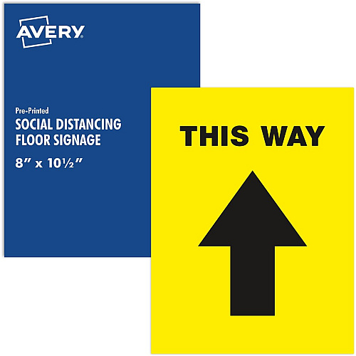 Avery&reg; Floor Decal Print/Message "This Way" - Rectangular Shape - Pre-printed, Tear Resistant, Wear Resistant, Non-slip, Water Resistant, UV Coated, Durable, Removable, Scuff Resistant - Vinyl - Black - 5 / Pack (83022)