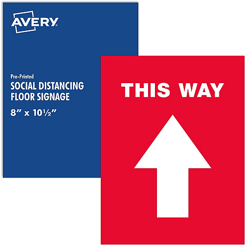 Avery&reg; THIS WAY Social Distancing Floor Decals Print/Message "This Way" - Rectangular Shape - Pre-printed, Tear Resistant, Wear Resistant, Non-slip, Water Resistant, UV Coated, Durable, Removable, Scuff Resistant - Vinyl - White - 5 / Pack (83091)