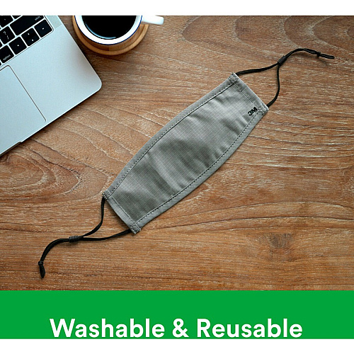 3M Daily Face Masks Recommended for: Face, Indoor, Outdoor, Office, Transportation - Cotton, Fabric - Gray - Lightweight, Breathable, Adjustable, Elastic Loop, Nose Clip, Comfortable, Washable - 3 / Pack (RFM1003)