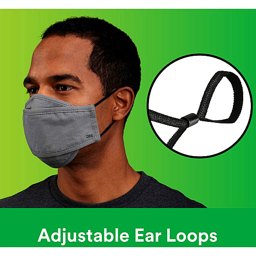 3M Daily Face Masks Recommended for: Face, Indoor, Outdoor, Office, Transportation - Cotton, Fabric - Gray - Lightweight, Breathable, Adjustable, Elastic Loop, Nose Clip, Comfortable, Washable - 3 / Pack (RFM1003)