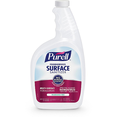 PURELL&reg; Foodservice Surface Sanitizer 32 fl oz (1 quart) - Rinse-free, Fragrance-free - Clear Spray Bottle - 6 / Carton (334106)