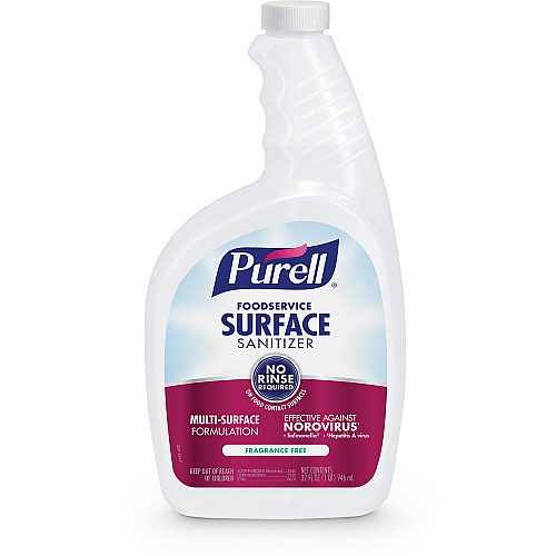 PURELL&reg; Foodservice Surface Sanitizer 32 fl oz (1 quart) - Rinse-free, Fragrance-free - Clear Spray Bottle - 6 / Carton (334106)
