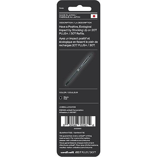 uni-ball uniball&trade; 207 PLUS+ Gel Pen 0.70 mm , Medium Point - Black Ink - Super Ink, Water Resistant, Fade Resistant, Fraud Resistant - 2 / Pack (70161)