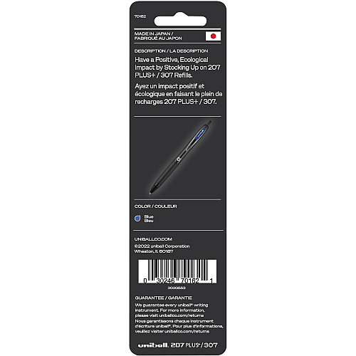 uni-ball uniball&trade; 207 PLUS+/307 Gel Pen Refill 0.70 mm - Blue Ink - Super Ink, Water Resistant, Fade Resistant, Fraud Resistant - 2 / Pack (70162)