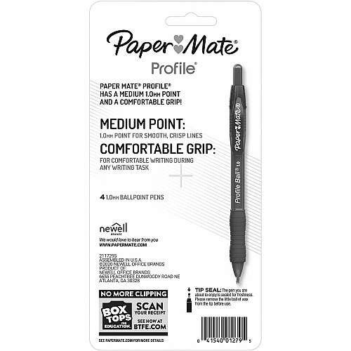 Paper Mate Pen RT Bold Profile Asst 4/pkg 1 mm Bold, Medium Pen Point - Retractable - Black, Blue, Red, Assorted Ink - Solvent Based - Assorted Barrel - 4 / Pack (2100912)