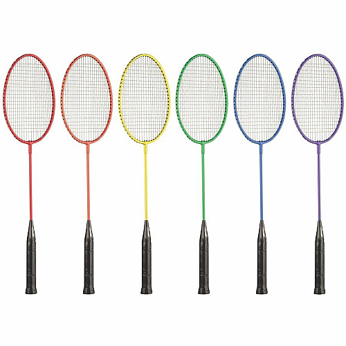 Champion Sports Tempered Steel Badminton Racket Set Red, Orange, Yellow, Green, Blue, Purple - Nylon, Leather, Tempered Steel - 6 / Set (BR20SET)