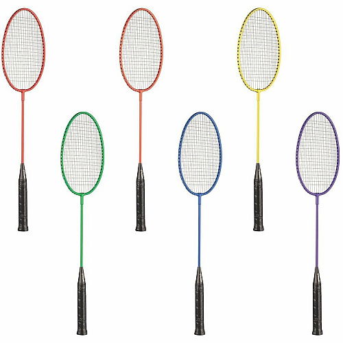Champion Sports Tempered Steel Badminton Racket Set Red, Orange, Yellow, Green, Blue, Purple - Nylon, Leather, Tempered Steel - 6 / Set (BR21SET)