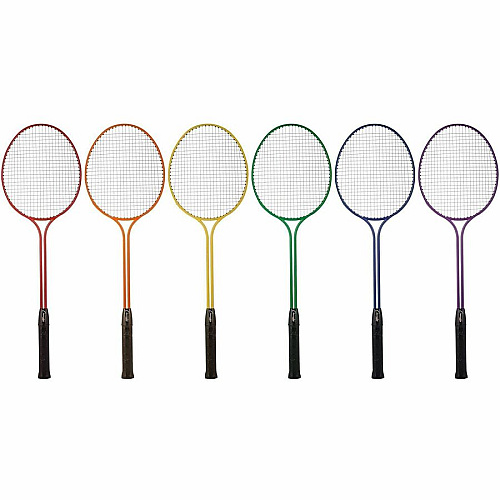 Champion Sports Tempered Steel Twin Shaft Badminton Racket Set Red, Orange, Yellow, Green, Blue, Purple - Nylon, Leather, Tempered Steel - 6 / Set (BR31SET)