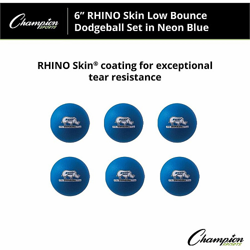 Champion Sports Rhino Skin Low Bounce Dodgeball Set 6.30" - Low Density Foam - Neon Blue - 6 / Set (RXD6NBLSET)