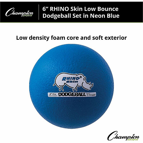Champion Sports Rhino Skin Low Bounce Dodgeball Set 6.30" - Low Density Foam - Neon Blue - 6 / Set (RXD6NBLSET)