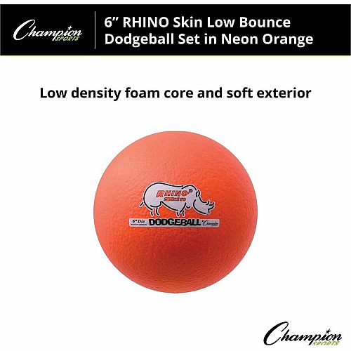 Champion Sports Rhino Skin Low Bounce Dodgeball Set 6.30" - Low Density Foam - Neon Orange - 6 / Set (RXD6NOSET)
