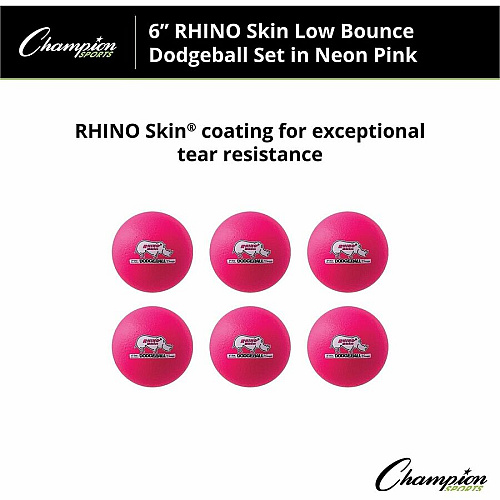 Champion Sports Rhino Skin Low Bounce Dodgeball Set 6.30" - Low Density Foam - Neon Pink - 6 / Set (RXD6NPSET)